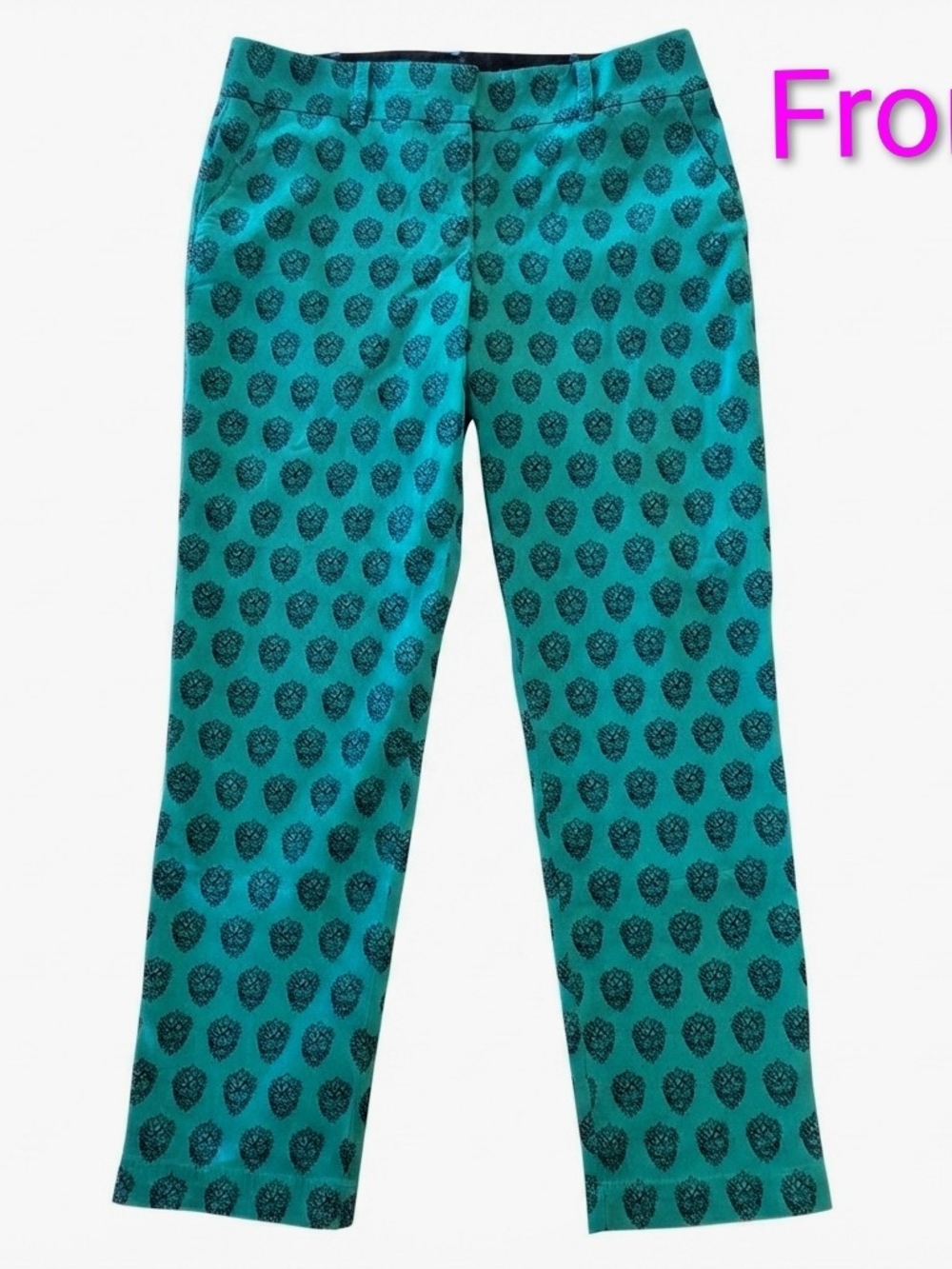NWOT Talbots The Daily Ankle Pants Size 8 Teal Blue Medallion Geo Chino